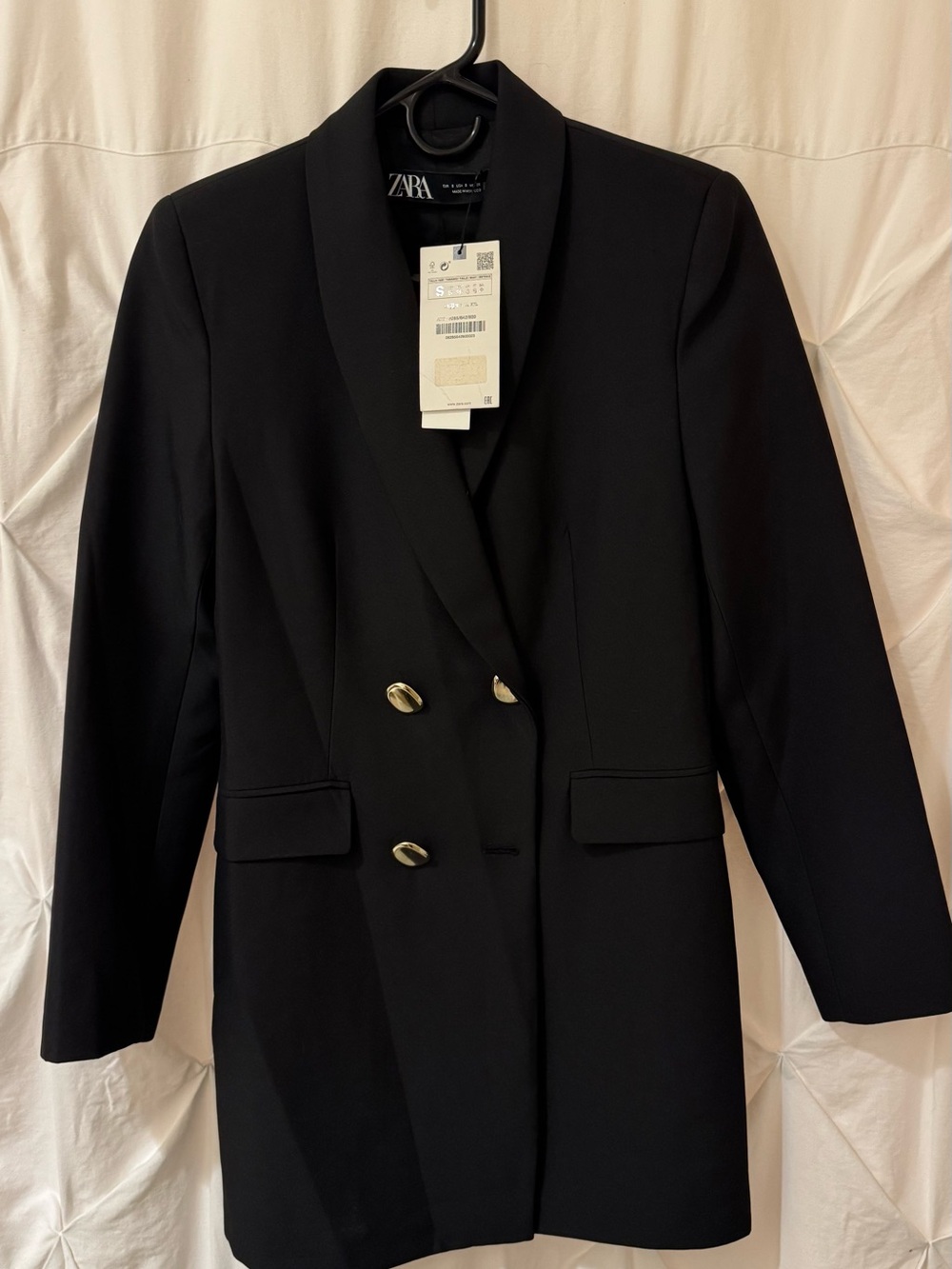 Zara Black Double-Breasted Blazer with Gold Buttons